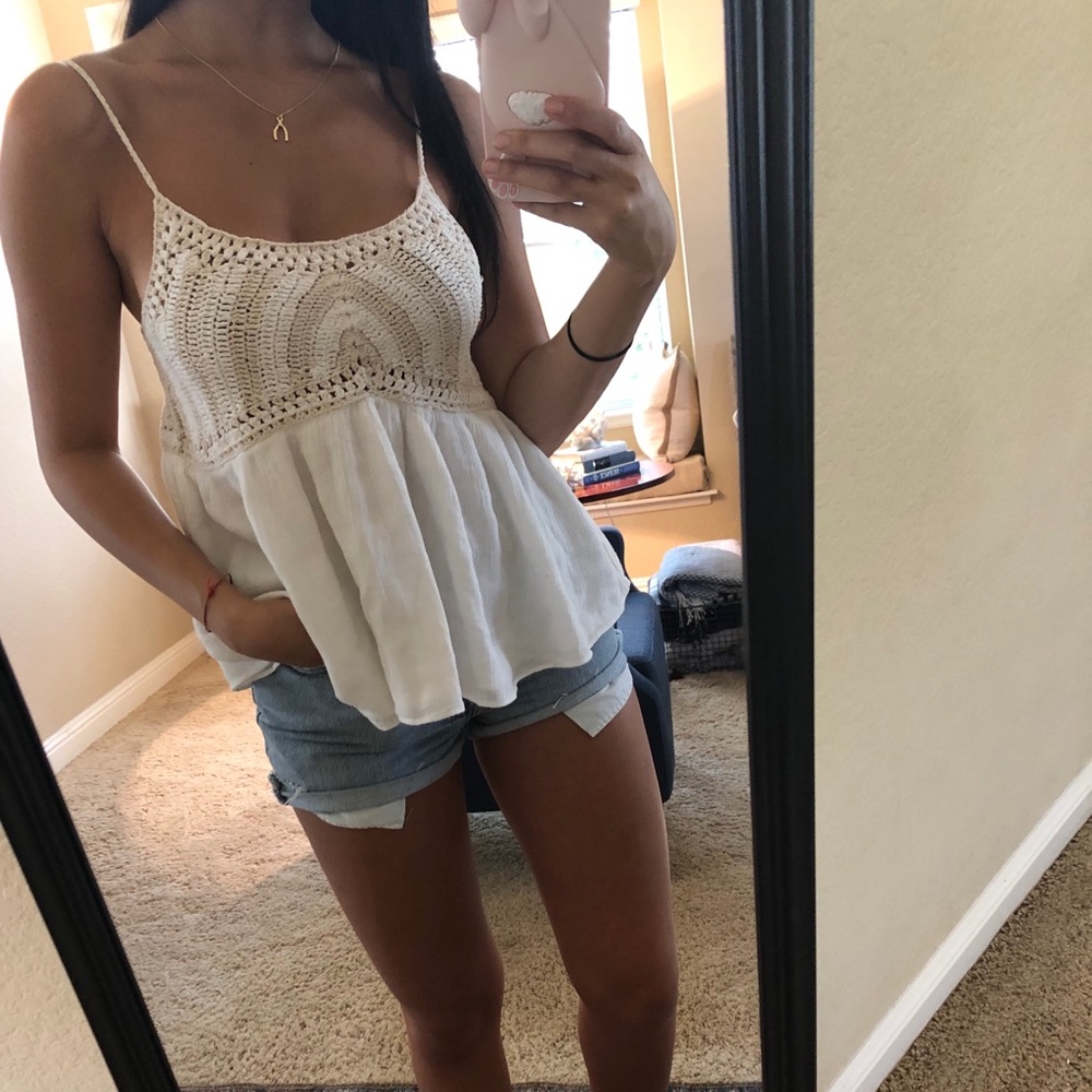Zara White Crocheted Top